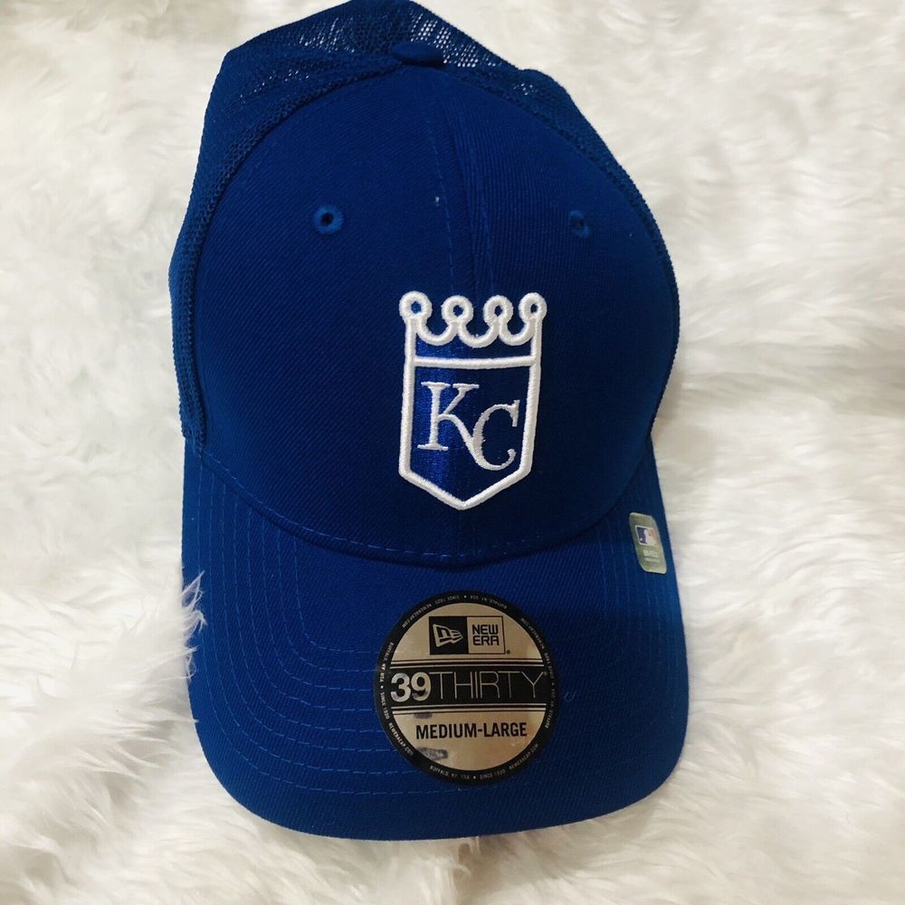 New Era 39THIRTY Kansas City Royals MLB Hat Blue Mesh Stretch Fit Medium-Large